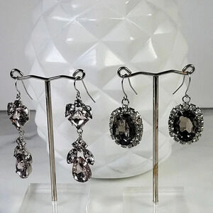 Gray Rhinestone Pierced Earrings 2 Pair Icy Sparkle French Wire Party Co…